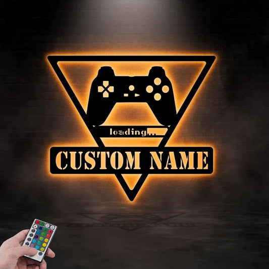 Custom Name Game Controller For Game Room Decor, Metal Wall Signs With RGB Led Light