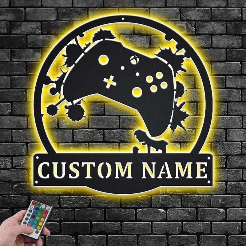 Custom Name Gamer Name Sign Decoration For Room, Metal Wall Signs With RGB Led Light