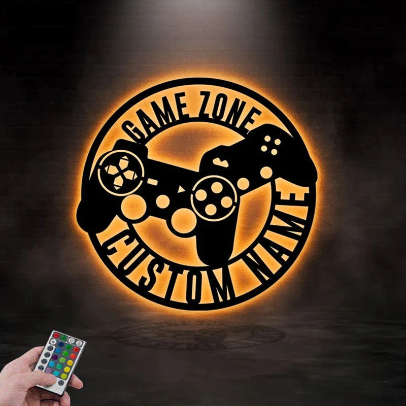 Custom Name Gamer Name Sign, Gaming Zone Name Sign, Metal Wall Signs With RGB Led Light