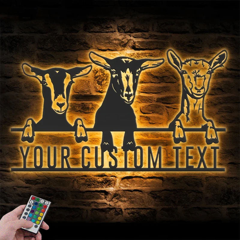 Custom Name Goat Livestock Name Sign Home Decor Goat Barn, Metal Wall Signs With RGB Led Light