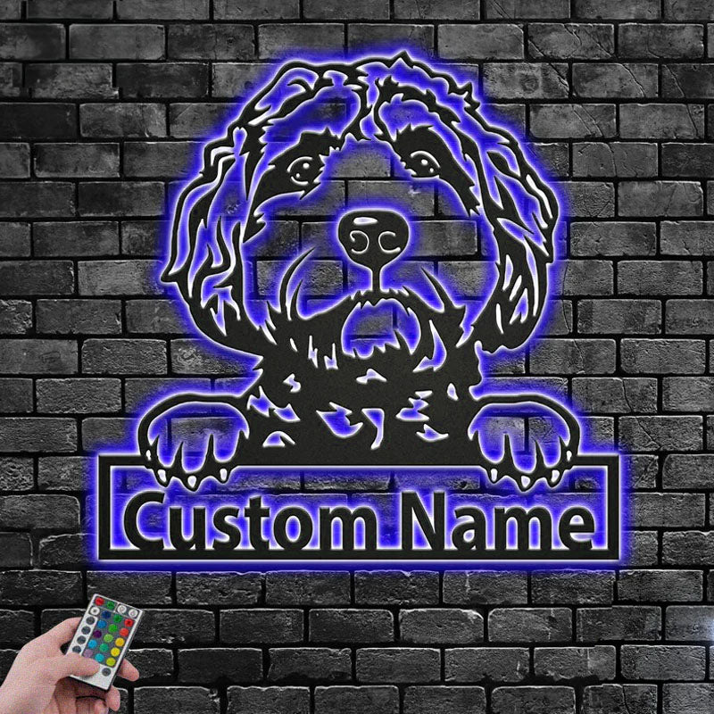 Custom Name Goldendoodle Name Sign Decoration For Dog Room, Metal Wall Signs With RGB Led Light