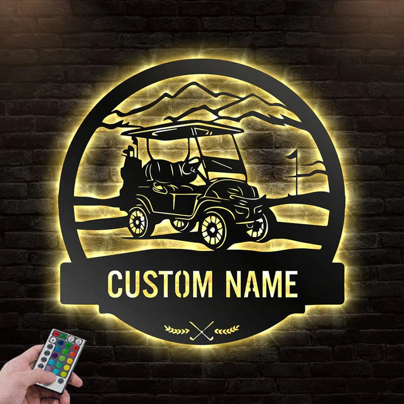Custom Name Golf Players Name Sign Decoration For Room, Metal Wall Signs With RGB Led Light