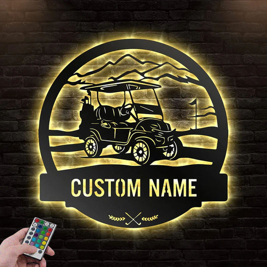 Custom Name Golf Players Name Sign Decoration For Room, Metal Wall Signs With RGB Led Light