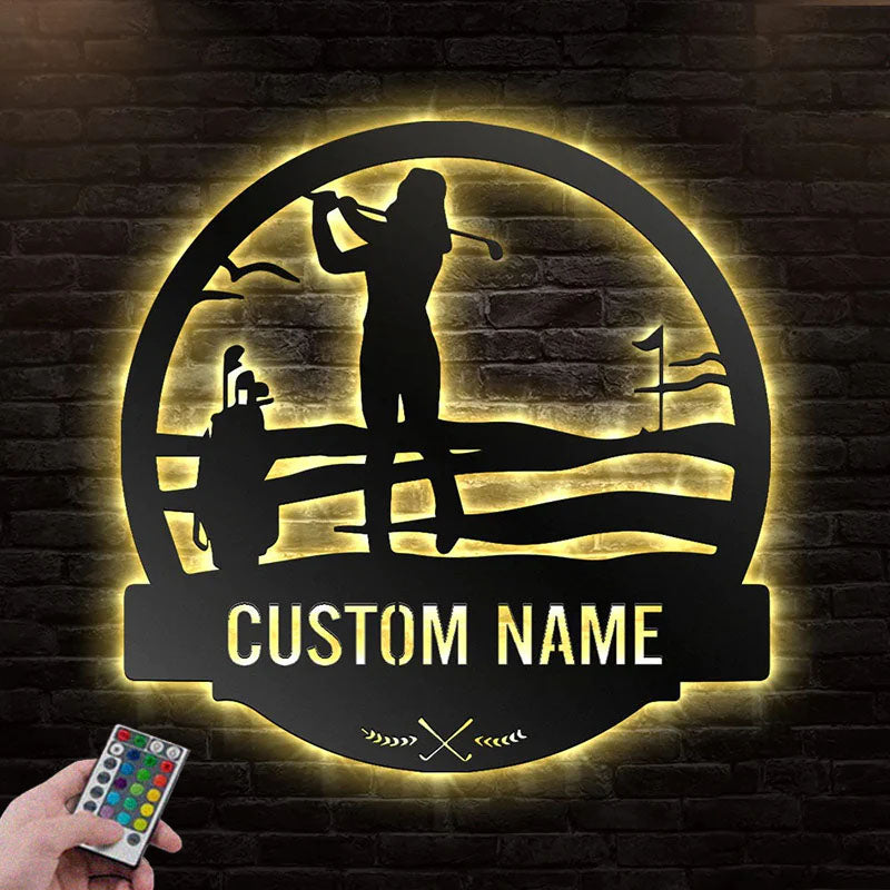Custom Name Golf Players Name Sign Decoration For Room, Metal Wall Signs With RGB Led Light