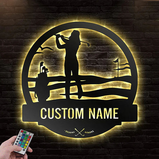 Custom Name Golf Players Name Sign Decoration For Room, Metal Wall Signs With RGB Led Light