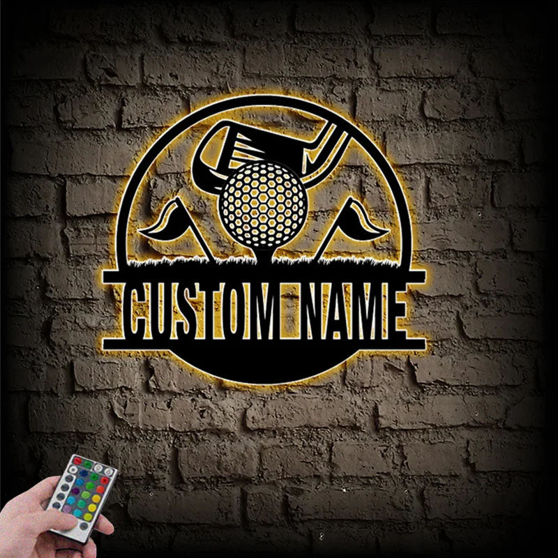 Custom Name Golf Sign Metal Wall Signs With RGB Led Light
