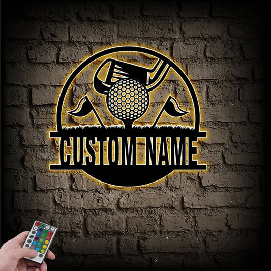 Custom Name Golf Sign Metal Wall Signs With RGB Led Light
