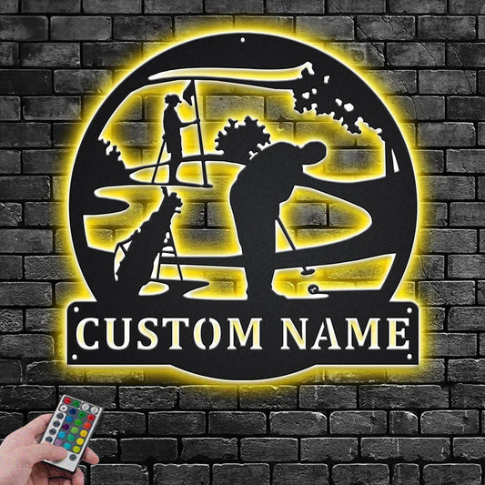 Custom Name Golfer Name Sign Decoration For Room Metal Wall Signs With RGB Led Light