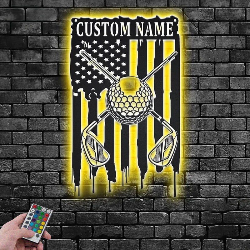 Custom Name Golfer Name Sign Decoration For Room, Metal Wall Signs With RGB Led Light