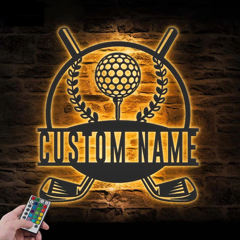 Custom Name Golfer Name Sign Home Decor 19th Hole Golf Club, Metal Wall Signs With RGB Led Light
