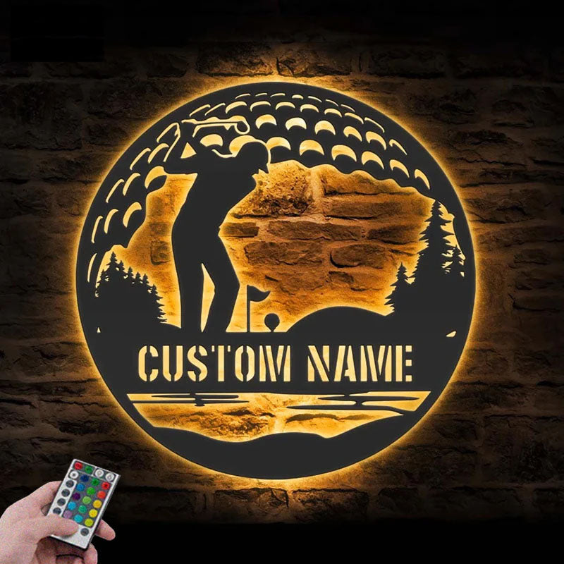 Custom Name Golfer Name Sign Home Decor, Metal Wall Signs With RGB Led Light