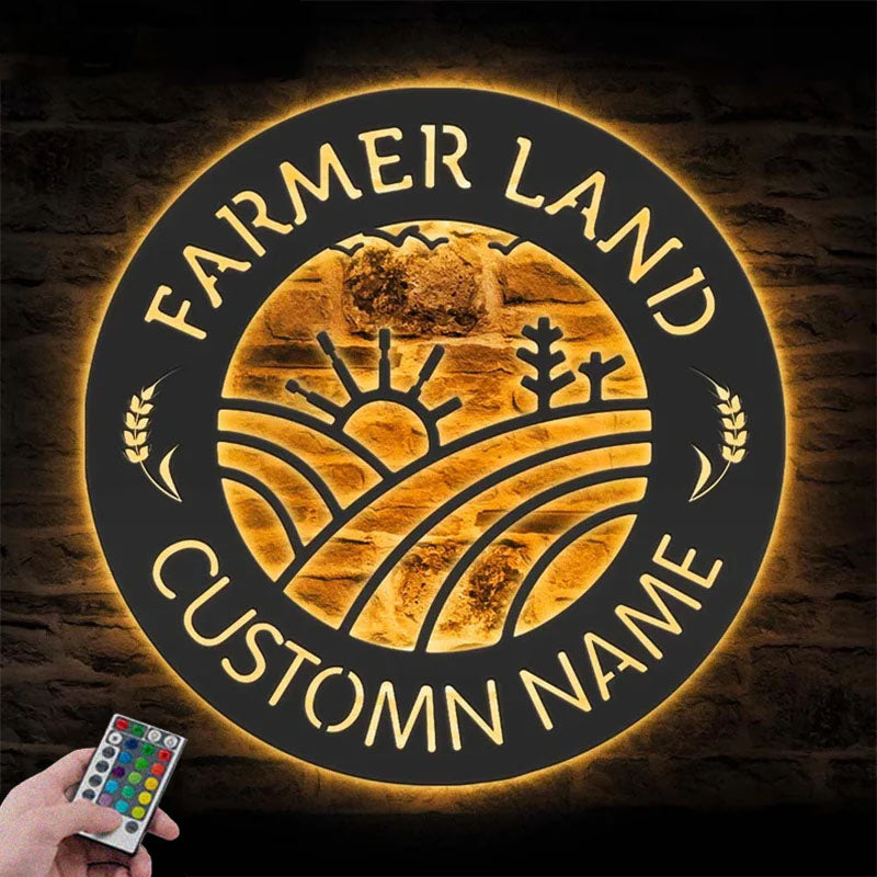 Custom Name Grain Farmhouse Name Sign Home Decor Business Barn, Metal Wall Signs With RGB Led Light
