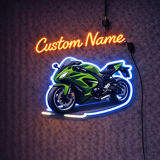 Custom Name Green Sport Motorcycle LED Neon Sign – Personalized Bike Wall Light