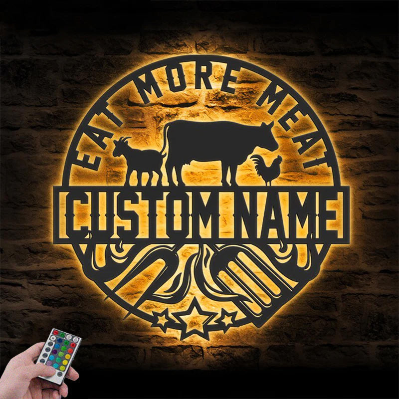 Custom Name Grill Metal Wall Signs With RGB Led Light