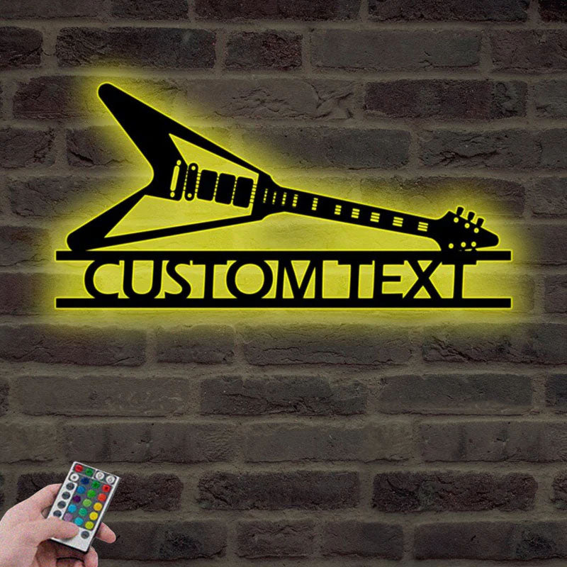 Custom Name Guitar Metal Wall Signs With RGB Led Light