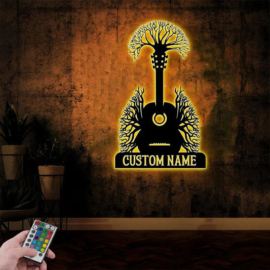Custom Name Guitar Name Monogram Sign Home, Metal Wall Signs With RGB Led Light