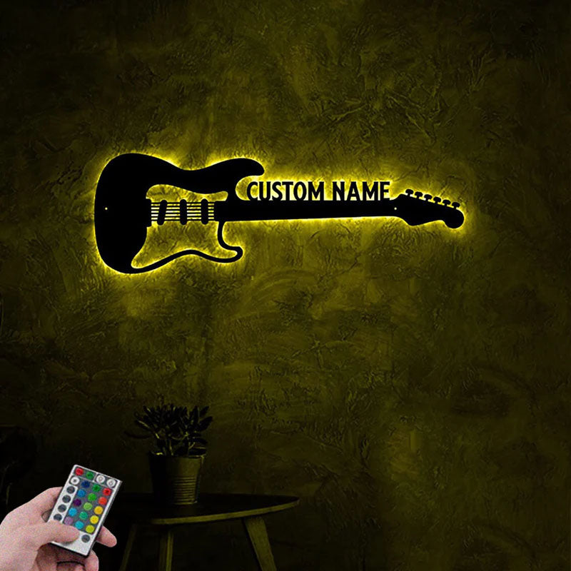 Custom Name Guitar Player Name Sign, Metal Wall Signs With RGB Led Light