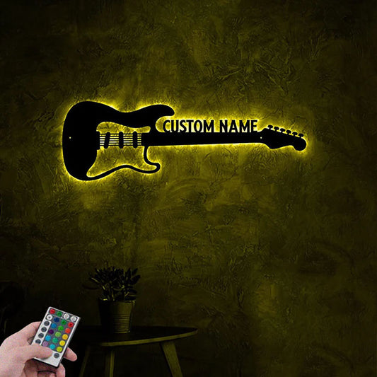 Custom Name Guitar Player Name Sign, Metal Wall Signs With RGB Led Light