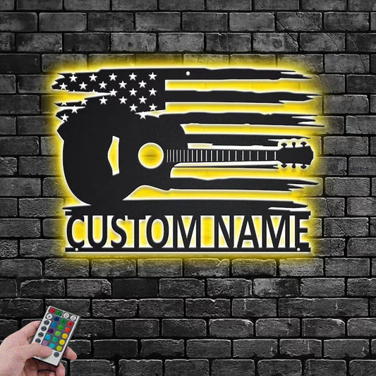 Custom Name Guitarist Name Sign Decoration For Room, Metal Wall Signs With RGB Led Light
