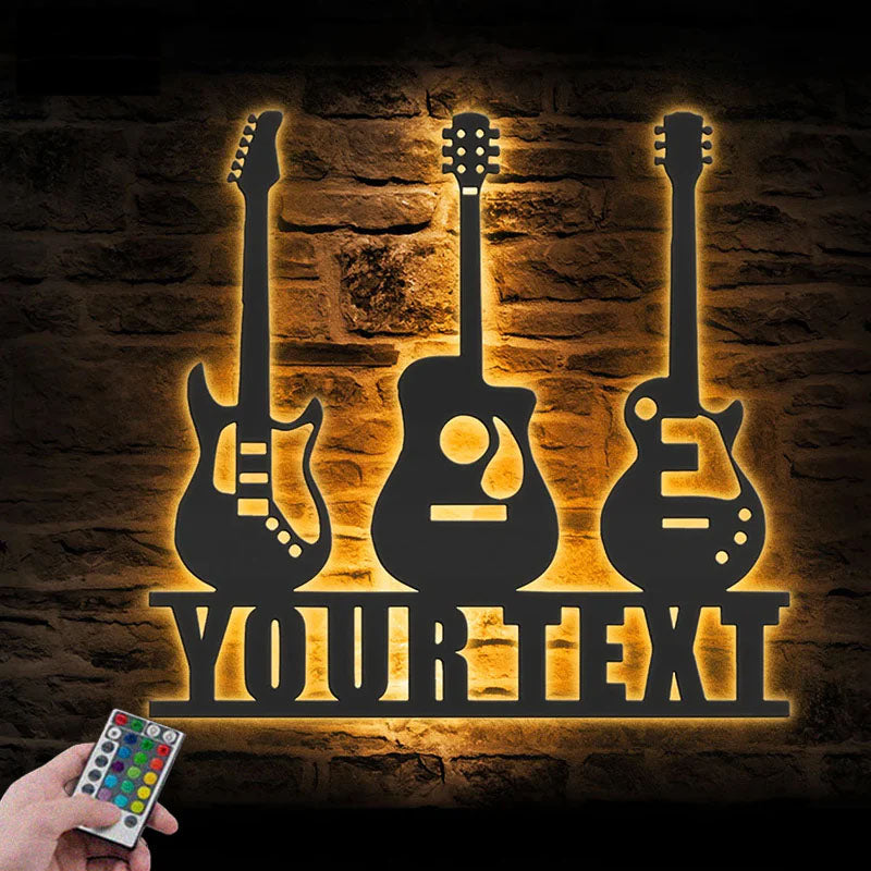 Custom Name Guitarist Name Sign Home Decor Music Room, Metal Wall Signs With RGB Led Light