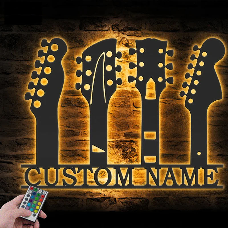 Custom Name Guitarist Name Sign Home Decor Music Room, Metal Wall Signs With RGB Led Light