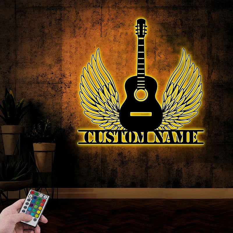 Custom Name Guitarist Name Sign Home Music Room, Metal Wall Signs With RGB Led Light