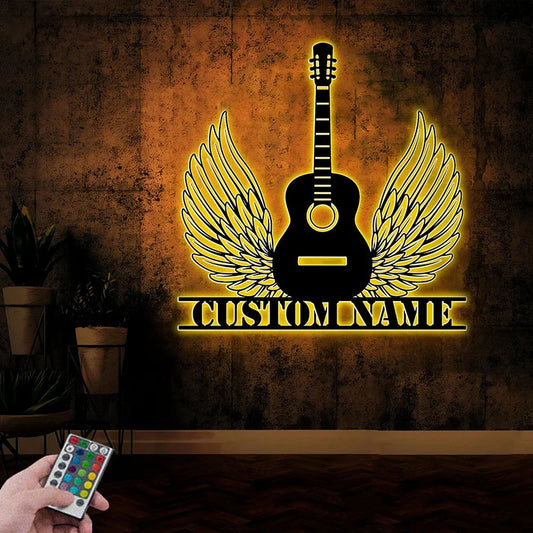 Custom Name Guitarist Name Sign Home Music Room, Metal Wall Signs With RGB Led Light