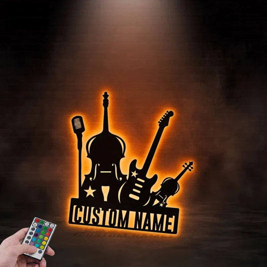 Custom Name Guitarist Name Sign, Home Decor Music Room, Metal Wall Signs With RGB Led Light