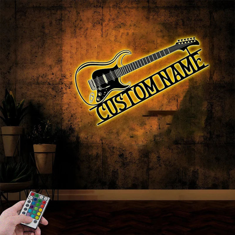 Custom Name Guitarist Player Name Monogram Sign Home Decor,Metal Wall Signs With RGB Led Light