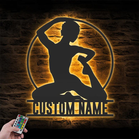 Custom Name Gymnast And Tumbling Cheerleading Fitness Metal Wall Signs With RGB Led Light