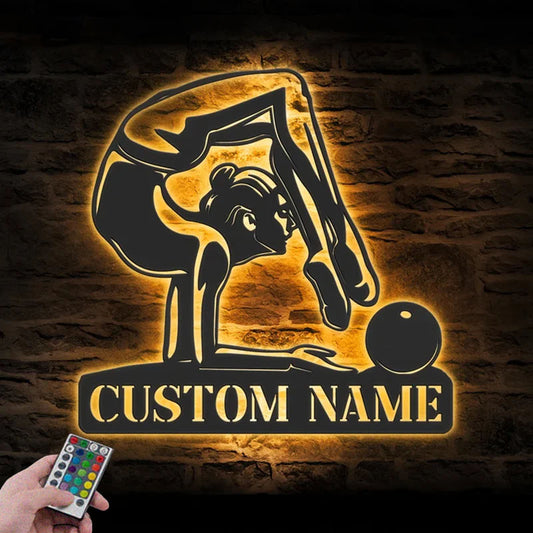 Custom Name Gymnast Name Sign Home Decor Tumbling Cheerleading Fitness Metal Wall Signs With RGB Led Light