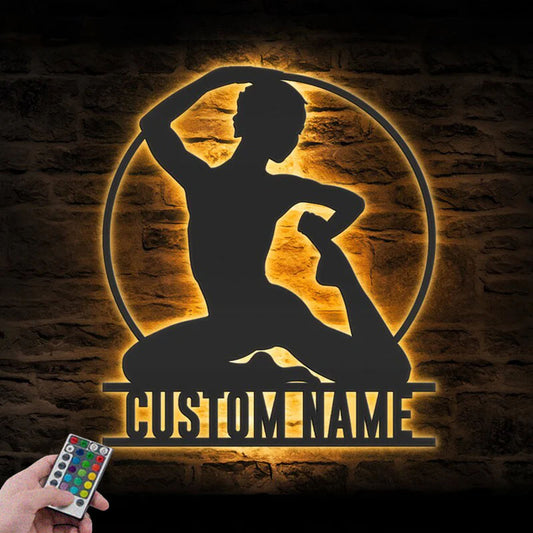 Custom Name Gymnast Name Sign Home Decor Tumbling Cheerleading Fitness, Metal Wall Signs With RGB Led Light