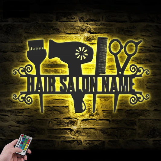 Custom Name Hair Stylist Name Sign Home Decor, Metal Wall Signs With RGB Led Light