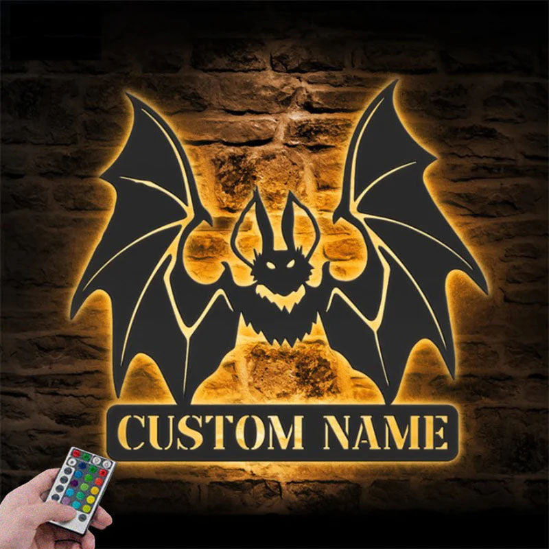Custom Name Halloween Bat Name Sign Home Decor, Metal Wall Signs With RGB Led Light