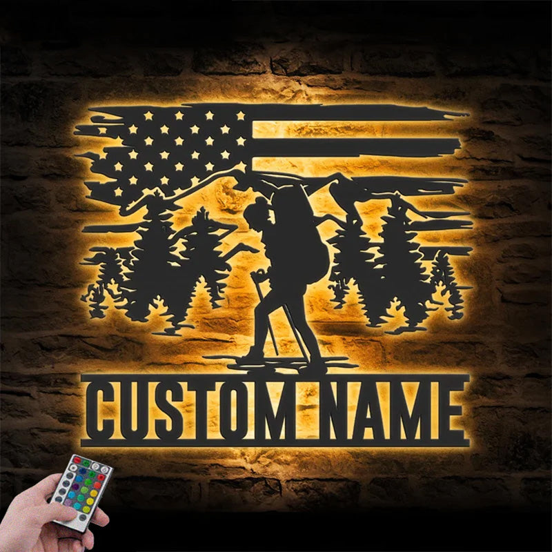 Custom Name Hiker Metal Wall Signs With RGB Led Light