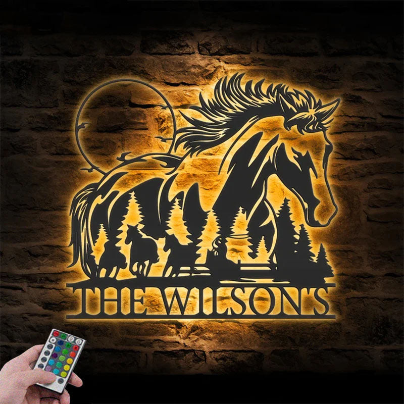 Custom Name Horse Livestock Name Sign Home Decor Horse Barn Metal Wall Signs With RGB Led Light