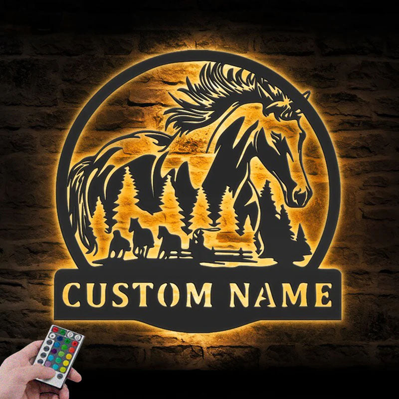 Custom Name Horse Livestock Name Sign Home Decor Horse Barn, Metal Wall Signs With RGB Led Light
