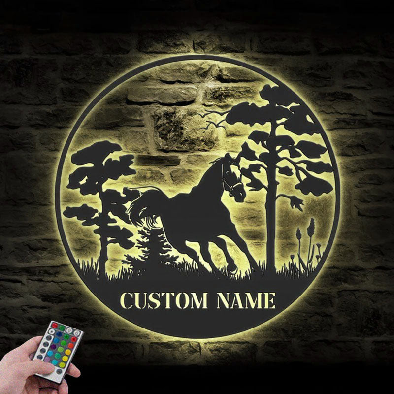 Custom Name Horse Livestock Name Sign Home Decor Horse Barn, Metal Wall Signs With RGB Led Light
