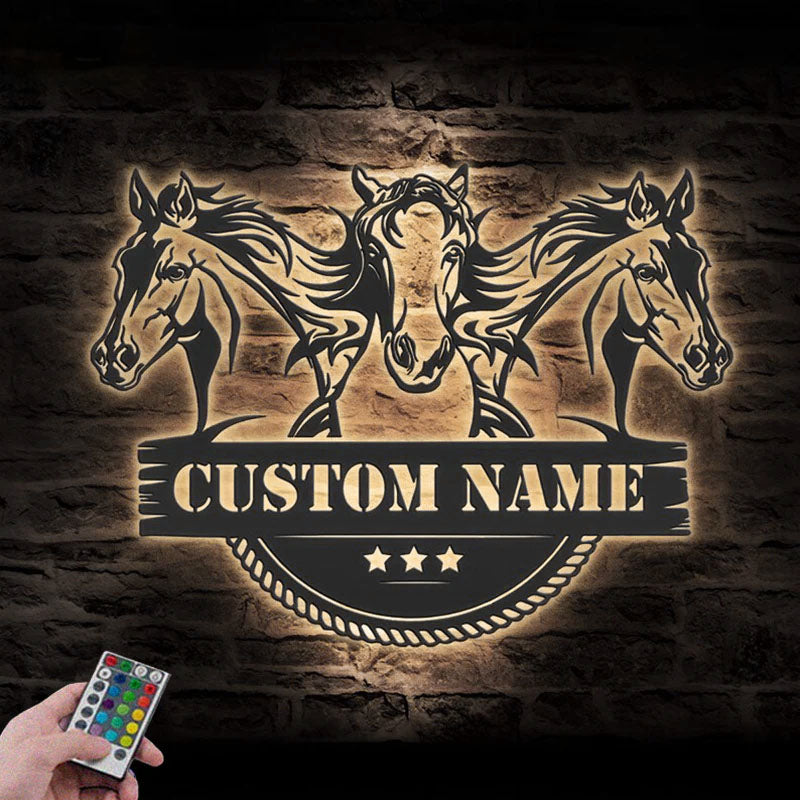 Custom Name Horse Livestock Name Sign Home Decor Horse Barn, Metal Wall Signs With RGB Led Light
