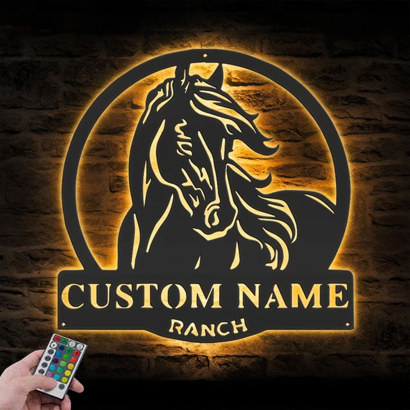 Custom Name Horse Livestock Name Sign Home Decor, Metal Wall Signs With RGB Led Light