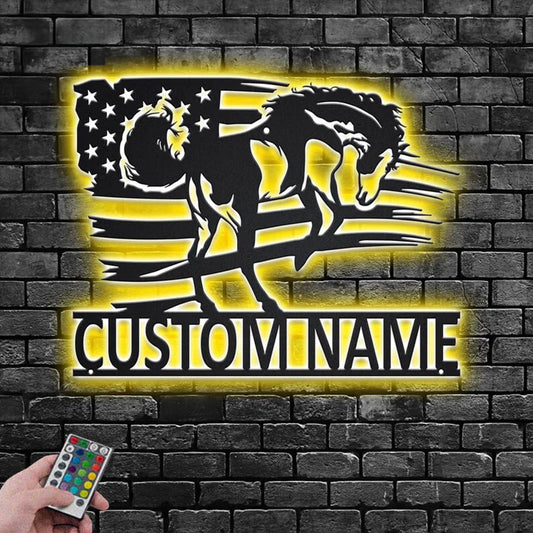Custom Name Horse Name Sign Decoration For Room, Metal Wall Signs With RGB Led Light