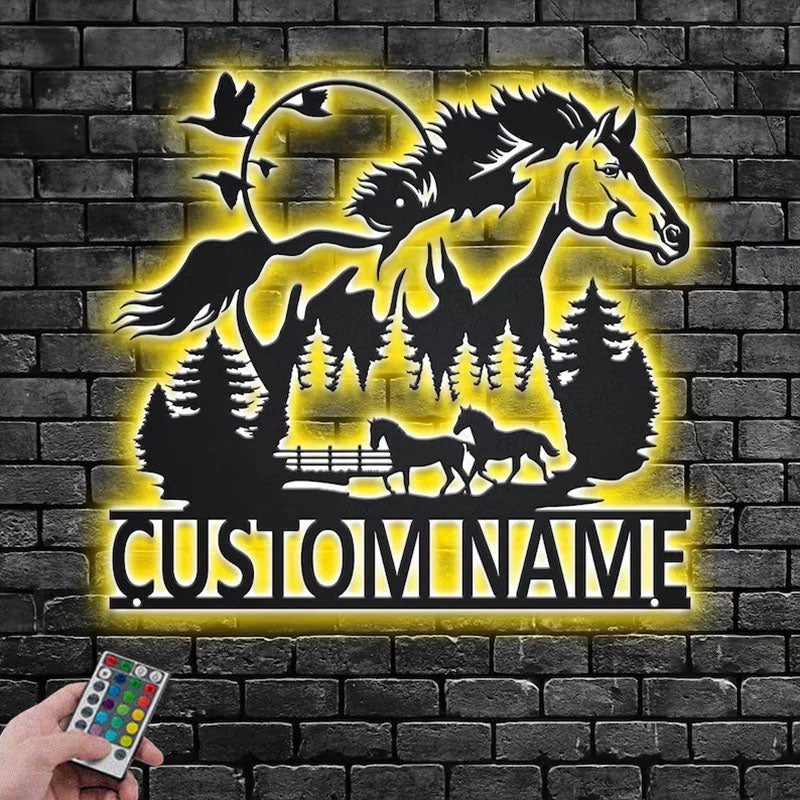 Custom Name Horse Name Sign Decoration For Room, Metal Wall Signs With RGB Led Light