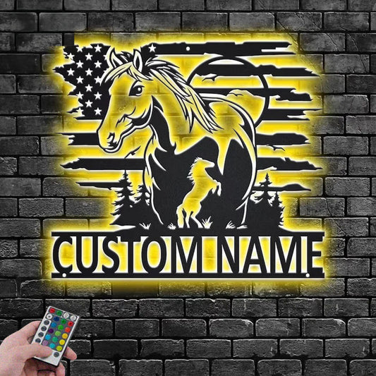 Custom Name Horse Name Sign Decoration For Room, Metal Wall Signs With RGB Led Light
