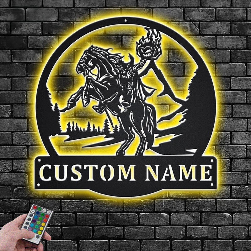 Custom Name Horseman Name Sign Decoration For Room, Metal Wall Signs With RGB Led Light