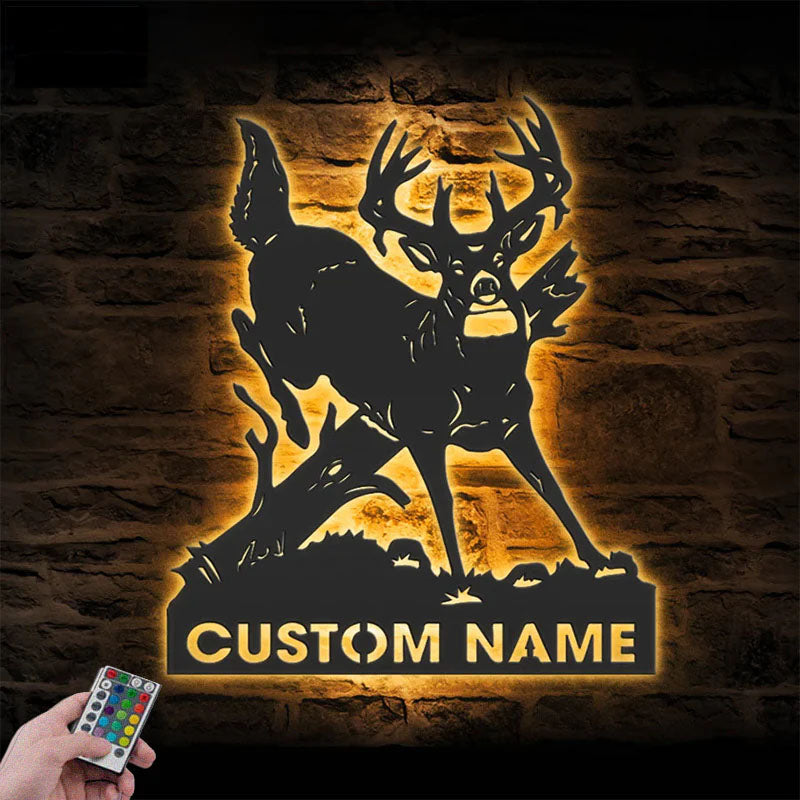 Custom Name Hunter Name Sign Home Decor, Metal Wall Signs With RGB Led Light