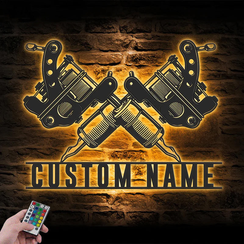 Custom Name Ink Studio Metal Wall Signs With RGB Led Light