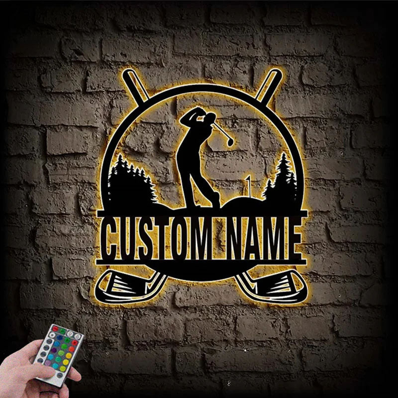 Custom Name LED Golfing Metal Wall Art, Metal Wall Signs With RGB Led Light