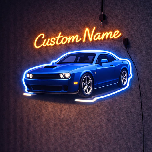 Custom Name LED Neon Sign with Sports Car – Personalized Car Wall Light