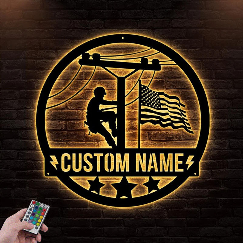 Custom Name Lineman Room Metal Wall Signs With RGB Led Light