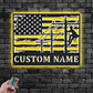 Custom Name Lineman USA Flag Round Metal Wall Signs With RGB Led Light